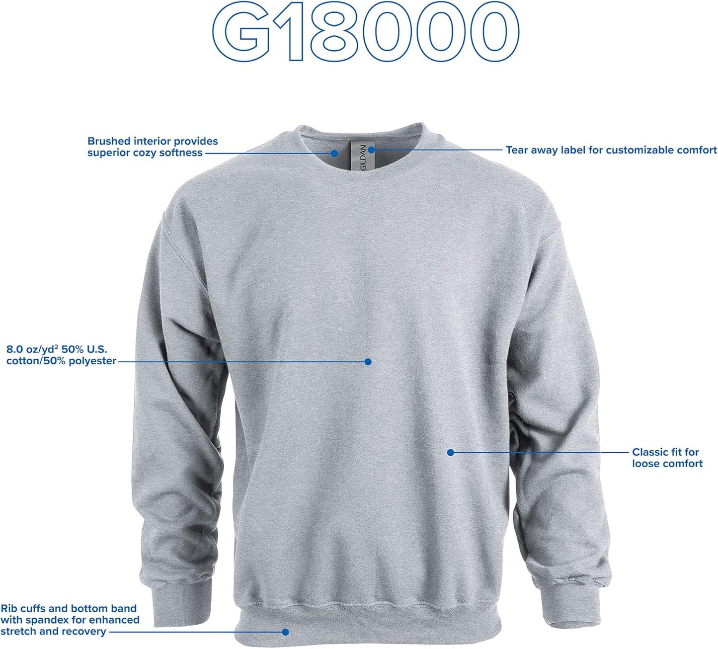 Unisex Adult Fleece Crewneck Sweatshirt, Style G18000, Multipack