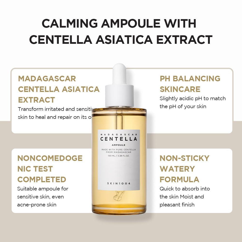 Madagascar Centella Asiatica Ampoule Facial Serum 1.85 Fl.Oz, 55Ml, Soothes Acne Prone and Sensitive Skin