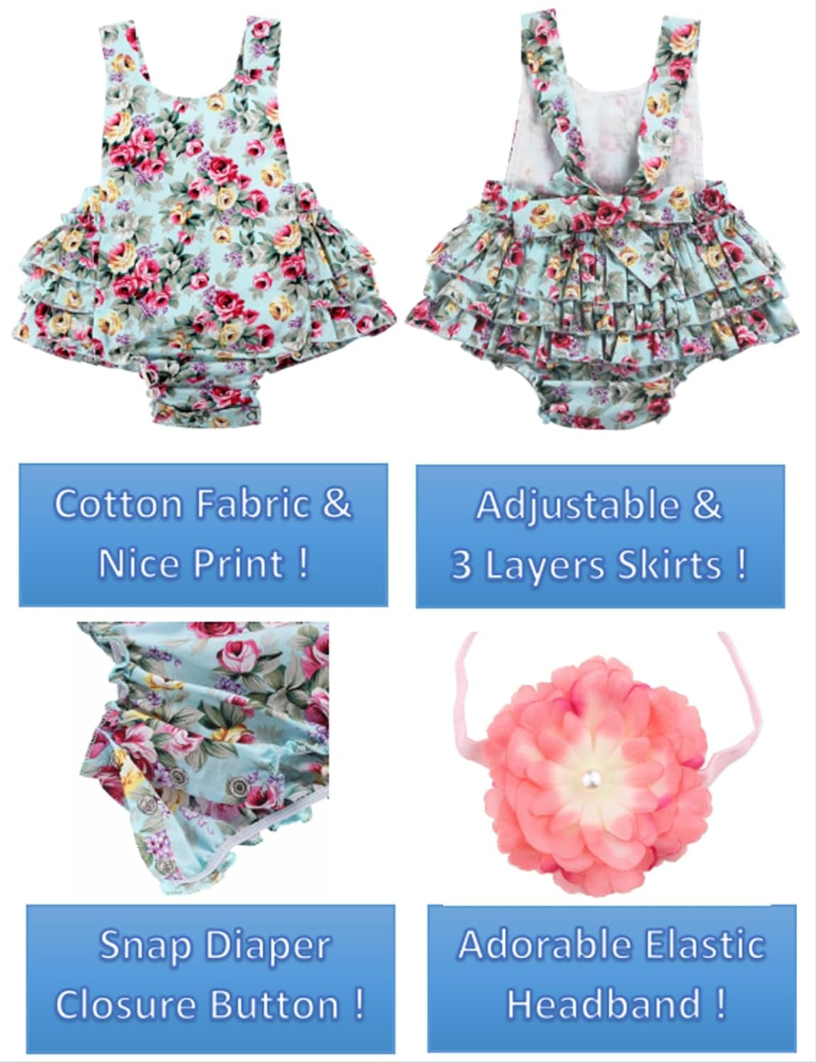 Baby Girl'S Floral Print Ruffles Romper Summer Clothes