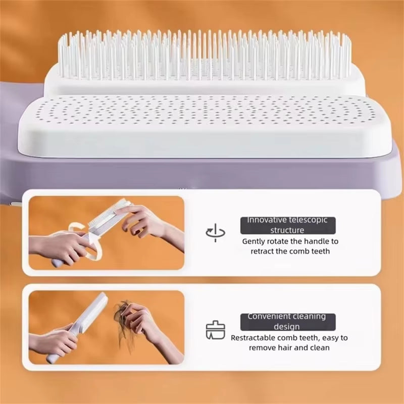 Automatic Cleaning Rotating Lifting Comb Self Cleaning Hairbrush Rotating Retractable anti Static Massage Comb Scalp Hair Comb