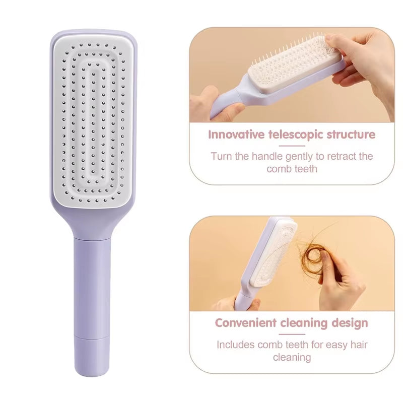 Automatic Cleaning Rotating Lifting Comb Self Cleaning Hairbrush Rotating Retractable anti Static Massage Comb Scalp Hair Comb